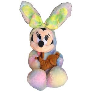 Disney Minnie Mouse Rainbow Easter Bunny Plush 15” Pastel Spring Stuffed Animal